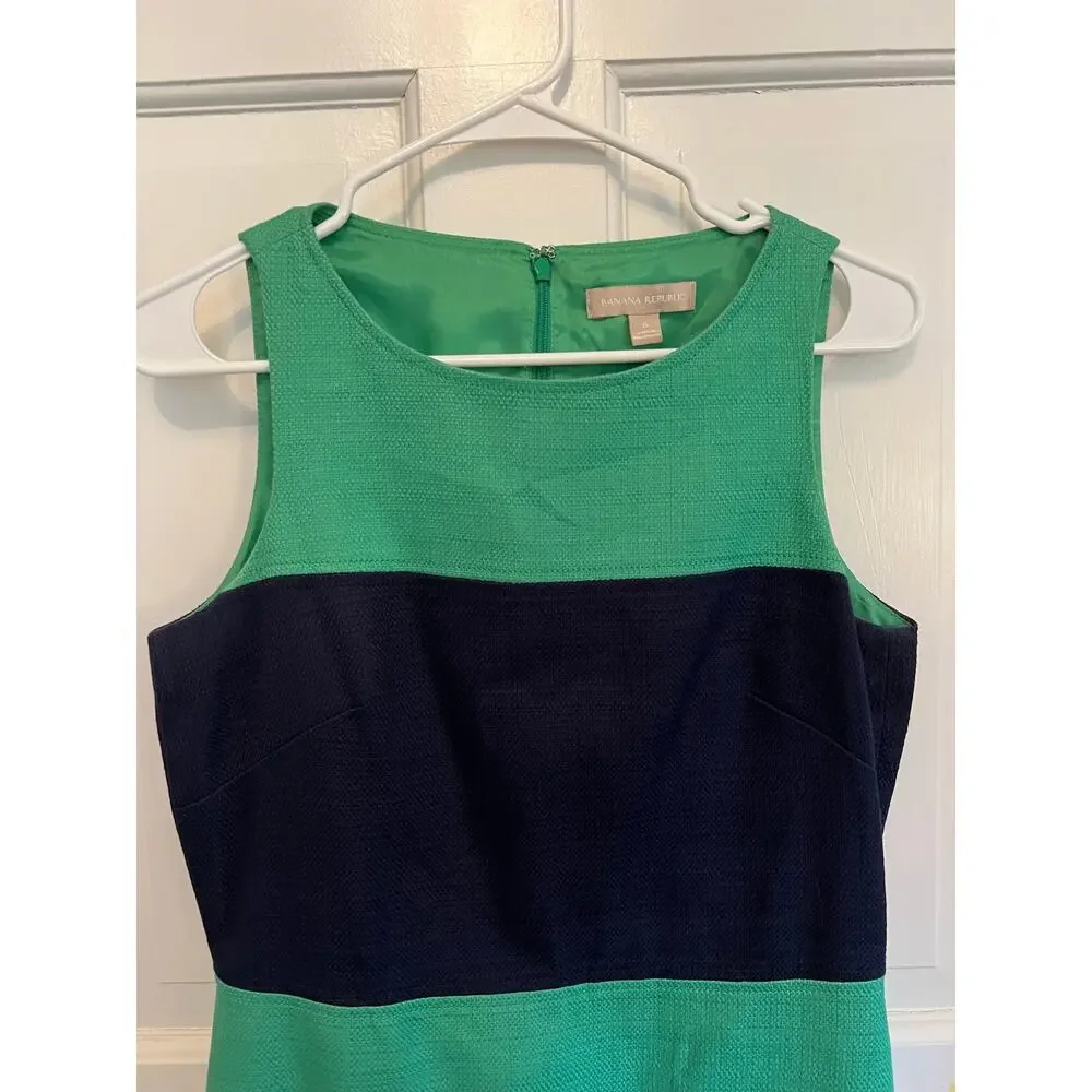 Banana Republic Navy Blue Green Colorblock Stripe Sheath Dress Sleeveless Wom 6